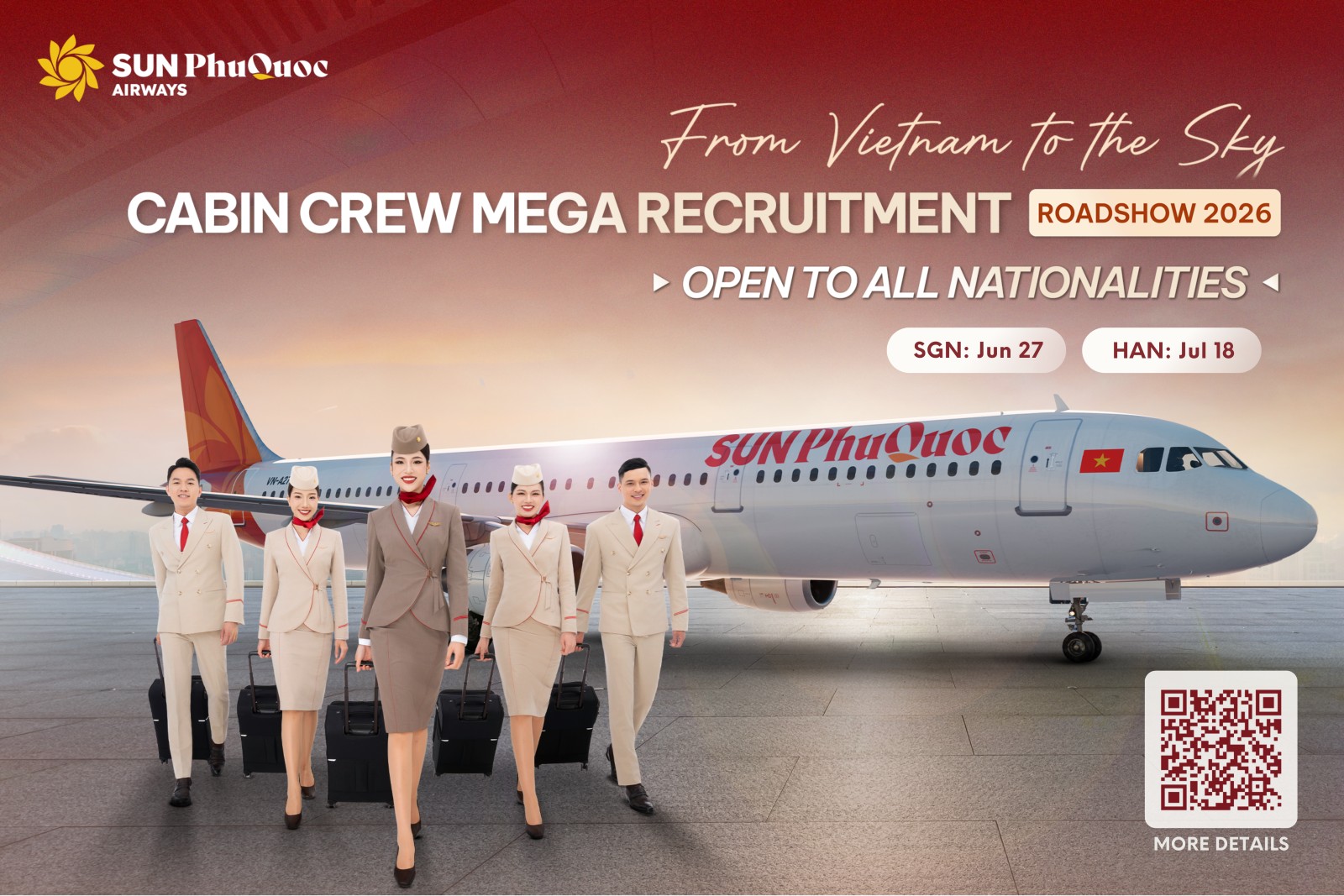 Sun PhuQuoc Airways khởi động đợt tuyển dụng tiếp viên lớn nhất năm, chào đón ứng viên quốc tế