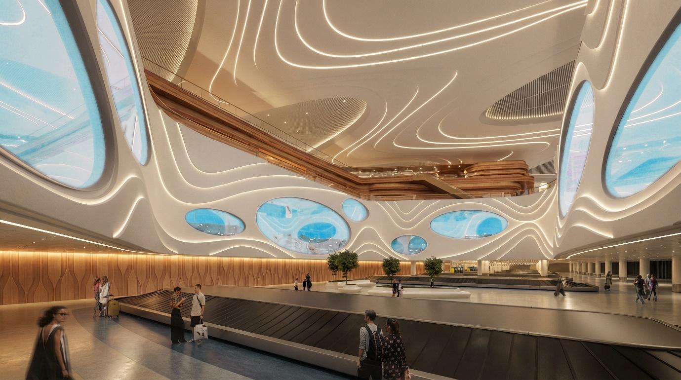 A large room with lights and a large ceiling AI-generated content may be incorrect.